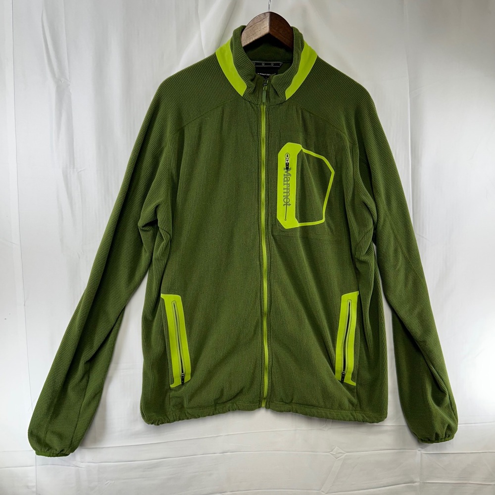 Marmot Alpinist Tech Fleece Jacket Mens XL Green Waffle Knit Full Zip B83510